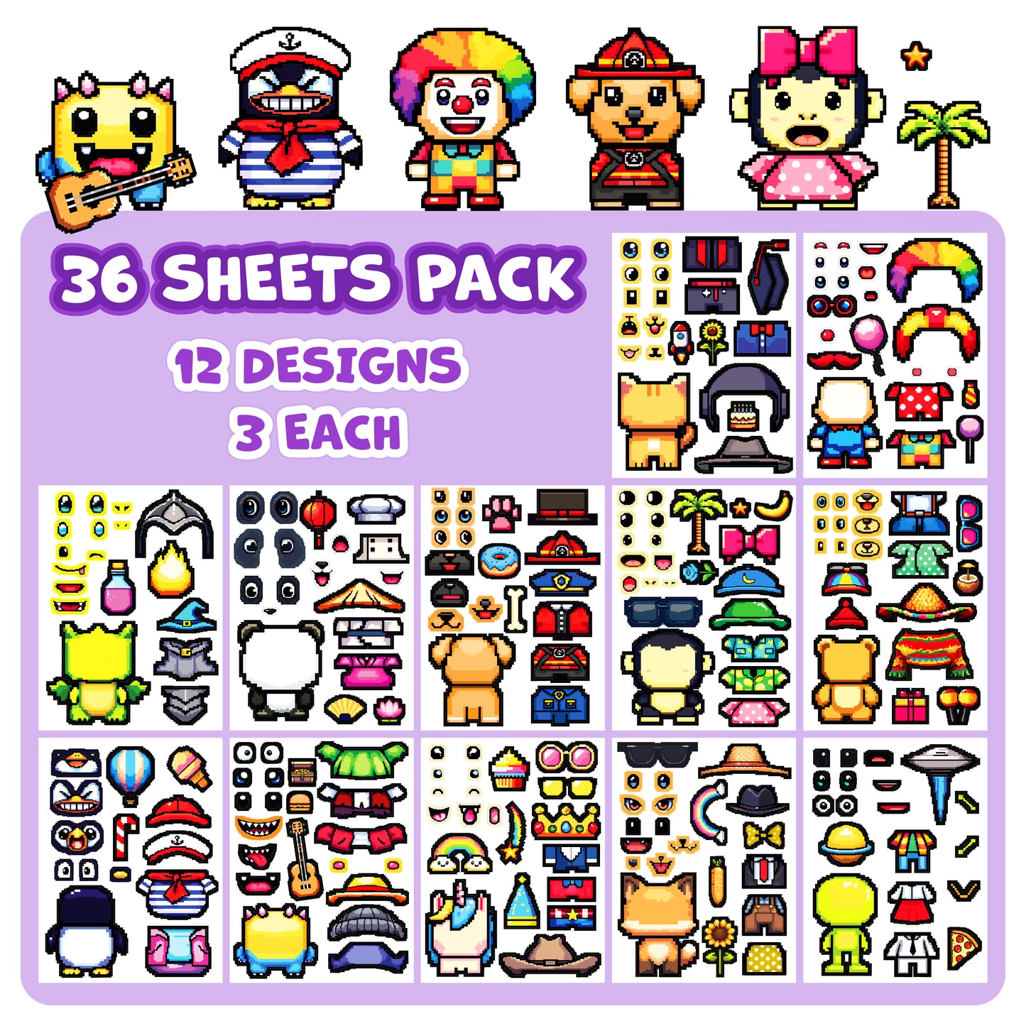 Pixel Buddy Make-a-Face Stickers for Kids